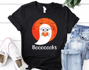 Ghost Books, Booooks Shirt, Halloween Reading Shirt, Librarian T-Shirt, Librarian Gift, Bookworm Gift, Halloween Party Teacher Shirt