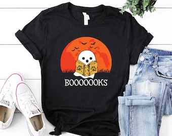 Ghost Books, Booooks Shirt, Halloween Reading Shirt, Librarian T-Shirt, Librarian Gift, Bookworm Gift, Halloween Party Teacher Shirt