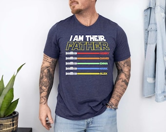 Camiseta personalizada Soy su padre, Regalo para papá, Regalo para marido, Regalo de aniversario, Regalo de cumpleaños para él, Camiseta de sables de luz