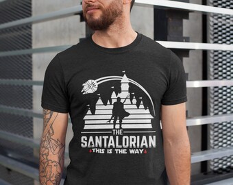 Camisa navideña de Santalorian Star Wars, camisa navideña mandaloriana, camisa navideña de Disney, camisa navideña de Mando, camisa dadaloriana