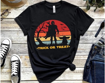 Camicia di Halloween di Star Wars, Camicia di Halloween Disney, Dolcetto o scherzetto mandaloriano, Camicie per la famiglia di Halloween, Camicie per la famiglia Disney, Regalo di Halloween