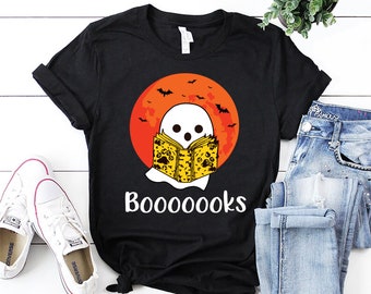 Ghost Books, Booooks Shirt, Halloween Reading Shirt, Librarian T-Shirt, Librarian Gift, Bookworm Gift, Halloween Party Teacher Shirt