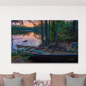 Pulled In, Boundary Waters, Canoa, Paisaje de Minnesota, Foto del amanecer, Arte mural, Impresión de bellas artes limitada