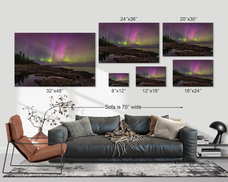Aurora Wall Art, Northern Lights Photo, Lake Superior, Minnesota