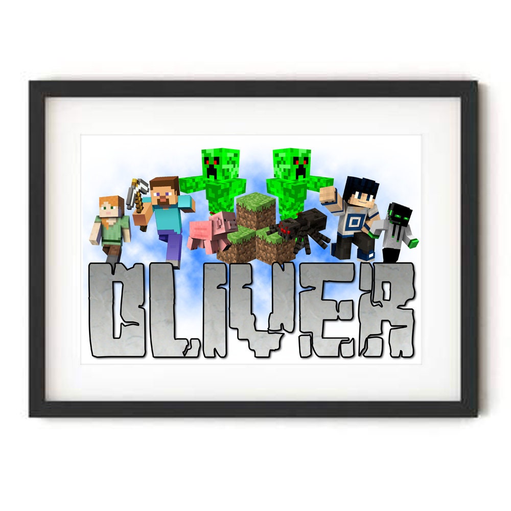 Digital Download Personalised Grey MINECRAFT Themed NAME Print | Etsy