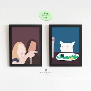 Woman Yelling at Cat Meme Art Print Set