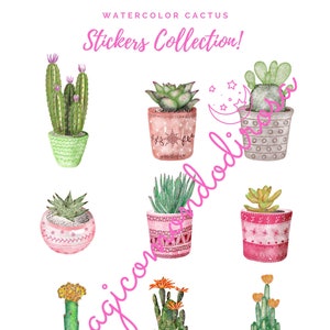 41 pegatinas imprimibles para planificadores, Bullet Journal, Scrapbooking o Card Making, pegatinas digitales de cactus, descarga instantánea, letra americana