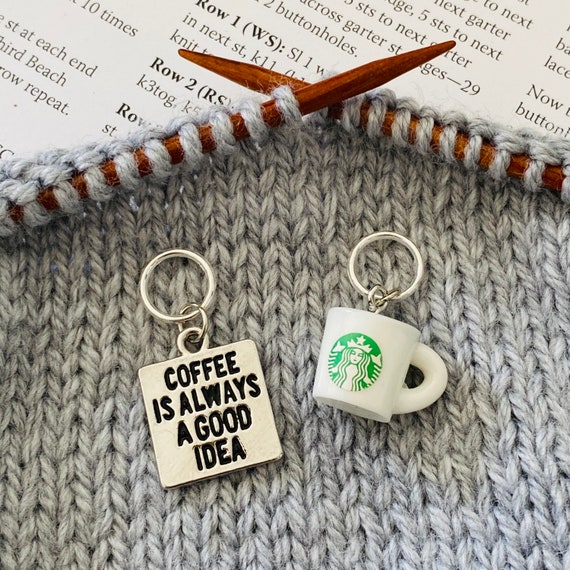 Coffee Lovers Stitch Markers, Coffee Themed Knitting/crochet Markers,  Single Marker or Set of 2, Starbucks Coffee Cup, Choose Fitting Style 