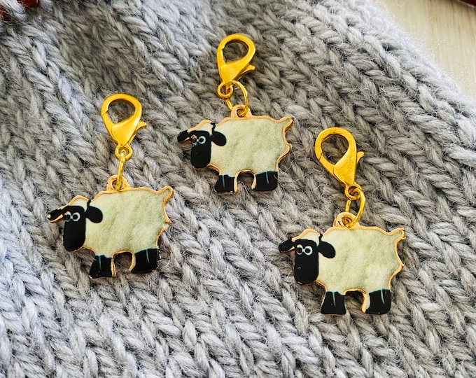 Counting sheep, set of 3 sheep stitch markers for knitting or crochet, enamel charm markers, knitting or crochet gift