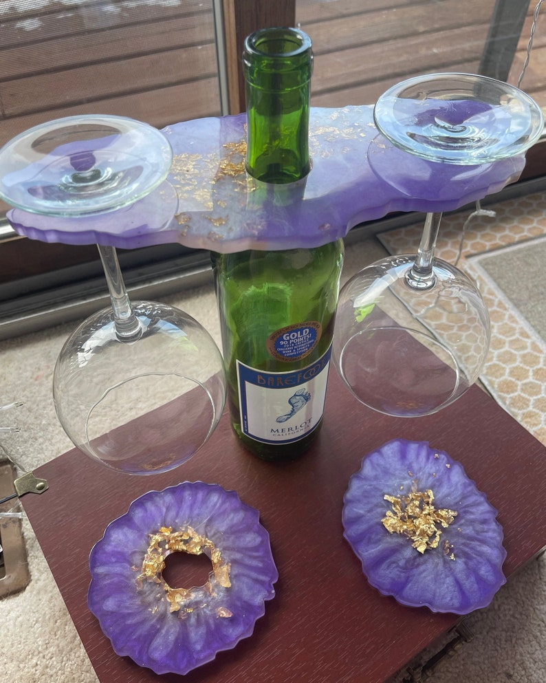 Resin Wine Glass Holder and Coaster Set