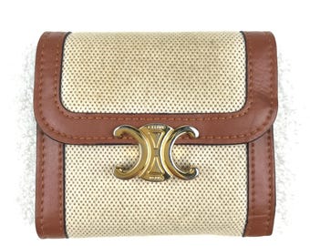 Celine Small Wallet Triomphe in Textil und Kalbsleder Braun Brieftasche Big Logo personalisierte Geschenke