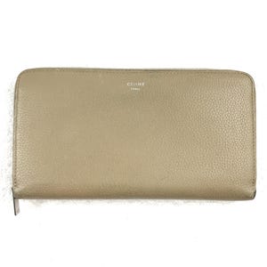 Cartera larga con cremallera Celine Cartera de piel de becerro marrón Cartera con logotipo grande Regalos personalizados Cartera con cremallera alrededor