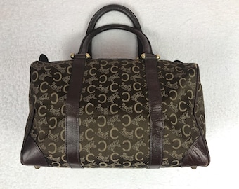 Vintage Celine Handbag Full Monogram Trotter Bag Brown
