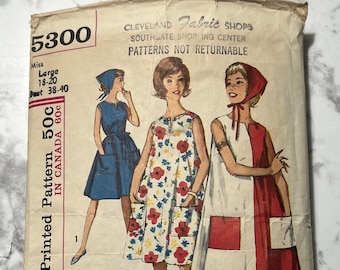 60s Misses One Piece Dress in 2 Lengths and Scarf Pattern, SEE DESCRIPTION, Simplicity 5300, Size Large (18-20), 38"-40" Bust, Cut