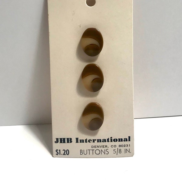 Vintage Brown Oval JHB International Buttons on Card, Set of 2 Swirled Brown and Beige Plastic Oval Shank Back Buttons on Card, 5/8 inch