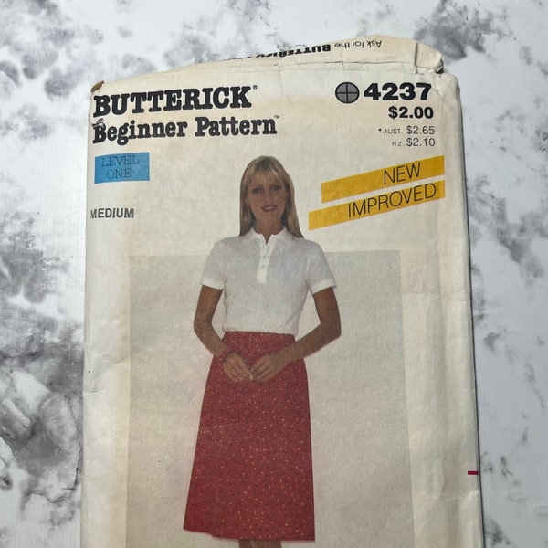 70s Misses Skirt Pattern, Beginner Pattern Level 1, One Piece Skirt Pattern, Butterick 4237, Size Medium (12-14), 26.5"-28" Waist, Cut