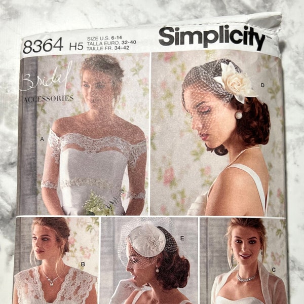 Misses Coverups, Fascinator, and Hat Pattern, Women's Wedding Accessories, Bolero and Hats Pattern, Simplicity 8364, Size H5 (6-14), Cut