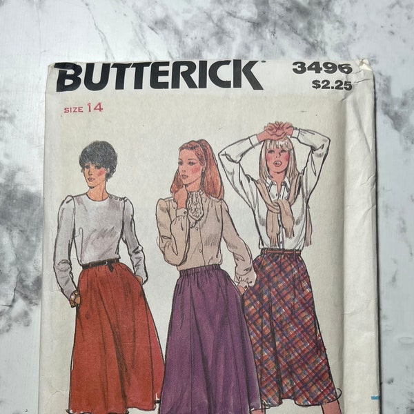 80s Fast and Easy Misses Skirt Pattern, High Waisted A Line Skirt Pattern with Pockets, Butterick 3496, Size 14, 28" Waist, 38" Hip, Uncut