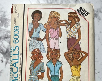 70s Misses Set of Tops Pattern for Stretch Knits Only, Quick and Easy Casual Shirts Pattern, McCall&#39;s 6009, Size Petite or Medium, Uncut