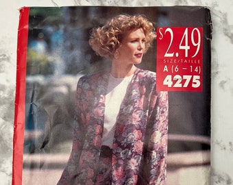 80s Misses Jacket and Dress Pattern, Oversize Blazer and Long Sleeve Dress, Women's Suit, See & Sew by Butterick 4237, Size 6-14, Uncut