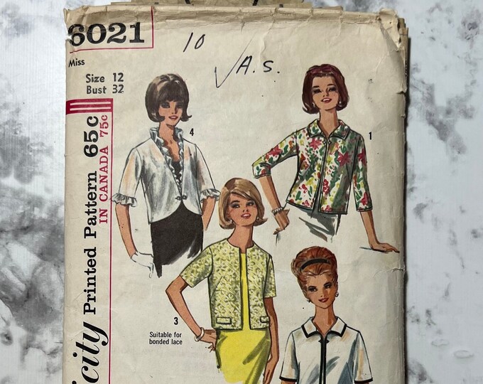 60s Misses Jackets Pattern, Open Front Jacket Pattern With Short or ...