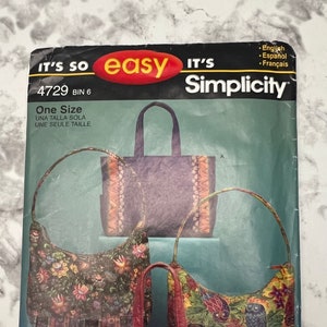 Easy Bags Pattern, Easy to Make Handbag Pattern, Small Over the Shoulder Purse Pattern, Simplicity 4729, One Size, Cut and Complete