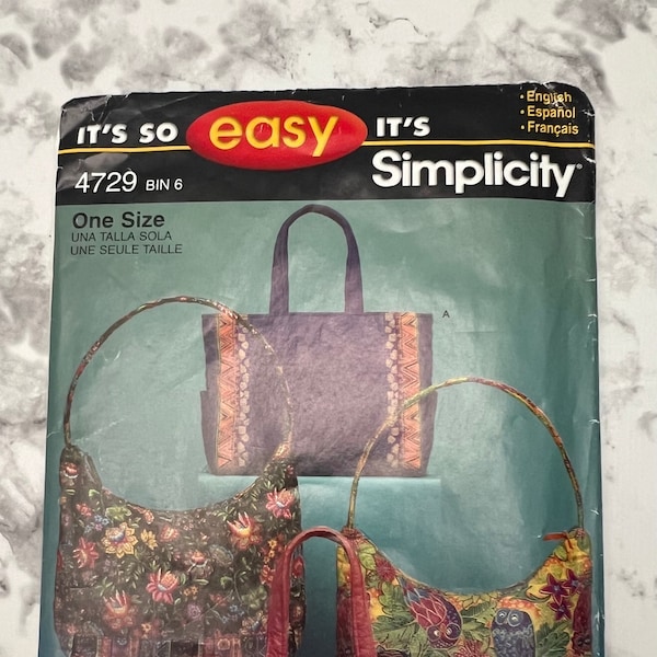 Easy Bags Pattern, Easy to Make Handbag Pattern, Small Over the Shoulder Purse Pattern, Simplicity 4729, One Size, Cut and Complete