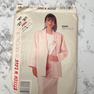 80s Easy Misses Unlined Jacket and Skirt Pattern, Oversized Blazer & Pencil Skirt Pattern, Skirt Suit, McCall&#39;s 3560, Size A 10-12-14, Uncut