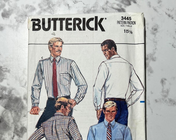 80s Men's Shirt Pattern, Men's Long Sleeve Collared Button Down Shirt ...