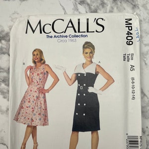 Misses Dresses and Belt Pattern, The Archive Collection Circa 1963, 60s Reproduction Button Front Dress, McCall&#39;s MP409, Size A5 6-14, Uncut