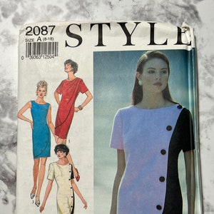 90s Misses Dresses Pattern, Fitted Short Sleeve or Sleeveless Dress Pattern with Wrap Front and Buttons, Style 2087, Size A (8-18), Uncut