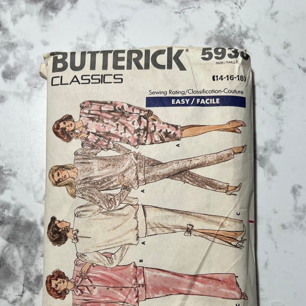 80s Easy Misses Top, Skirt and Pants Pattern, Long Sleeve Blouse and Floor Length Skirt or Pants, Butterick 5938, Size 14-16-18, Uncut