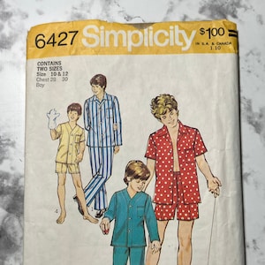 70s Boys and Teens Pajamas Pattern in 2 Lengths, Short or Long Sleeve Kids Sleepwear Set Pattern, Simplicity 6427, Size 10, 28&quot; Chest, Cut