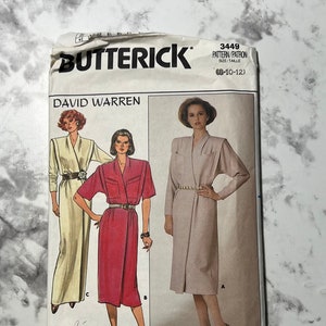 80s David Warren Misses Dress Pattern, Long or Short Sleeve Wrap Dress Pattern, Butterick 3449, Size 8-10-12, 31.5&quot;-32.5&quot;-34&quot; Bust, Uncut