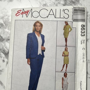 90s Easy Misses Ungefütterte Jacke, gefütterte Weste, Kleid und Hose, Etuikleid und Blazer, McCall&#39;s 8633, Größe C (10-12-14), ungeschnitten