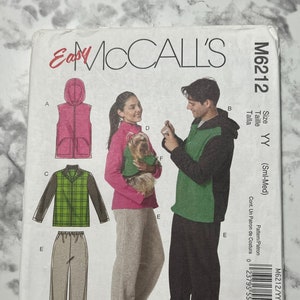Easy Misses, Mens, and Teen Boys Vest, Jackets, Pants, and Dog Coat Pattern, Unisex Sweat Suit, McCall's M6212, Size YY (Sml-Med), Uncut