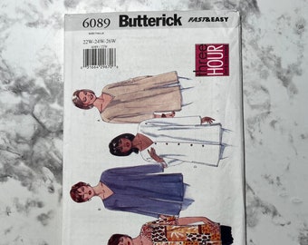 90s 3 Hour Fast and Easy Sewing, Very Easy Women's Top Pattern, Long or Short Sleeve Shirt Pattern, Butterick 6089, Size 22W-24W-26W, Uncut