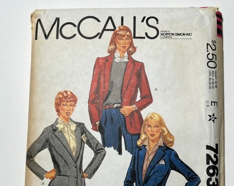 Early 80s Women&#39;s Structured Blazer Pattern, Ladies Collared Jacket with Pockets Pattern, McCall&#39;s 7263, Size 10 or 12, Cut or Uncut