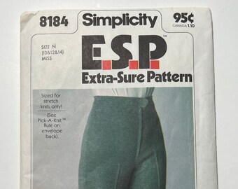 70s Extra Sure Pattern Misses Pants with Shaped Waistband, High Waisted Slightly Flared Trousers, Simplicity 8184, Size N 10-12-14, Cut