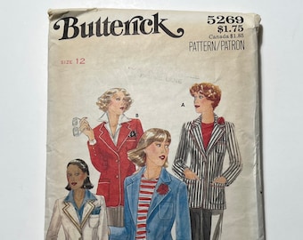 70s Fitted Women&#39;s Blazer with Pointed Collar, Ladies Lined Blazer with Buttons and Pockets, Butterick 5269, Size 10 or 12, Cut