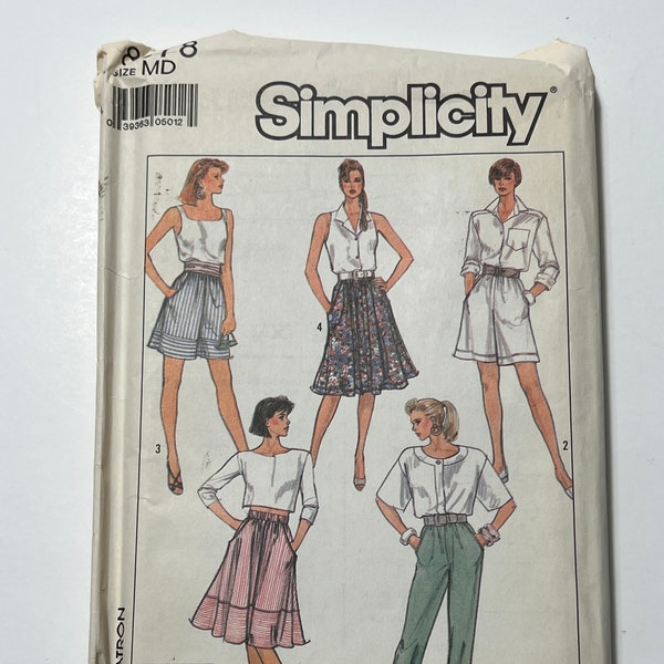 80s Surf Club Womens Easy Skirts, Pants, and Shorts Pattern, High Waisted Women's Bottoms, Simplicity 8578, Size Medium (14-16), Uncut