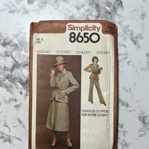 70s Charles Suppon for Intre Sport Misses Unlined Jacket, Skirt, Pants, and Shirt Pattern, Simplicity 8650, Size 12, 34&quot; Bust, Uncut