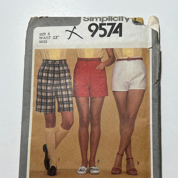 Early 80s Misses Shorts Pattern in 3 Lengths, High Waisted Bermuda Shorts Patterns, Simplicity 9574, Size 6, 23" Waist, 32.5" Hip, Uncut