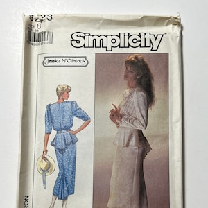80s Jessica McClintock Misses Two Piece Dress Pattern, Long or Elbow Length Sleeves, Blouse and Skirt Pattern, Simplicity 8223, Size 8 Uncut