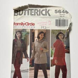 May include: A sewing pattern for a jacket and pants. The pattern is from Butterick, the Family Circle Collection, and is size 6-8-10. The pattern shows three different styles of jackets and pants.