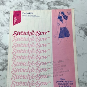 60s Pants Skirt Pattern, High Waisted Wide Leg Women&#39;s Shorts Pattern for Stretch Knit Fabrics, Stretch & Sew 725, 30&quot;-40&quot; Hip, Uncut