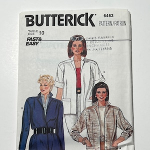 80s Fast and Easy Jacket Pattern, Simple to Sew Collared Jacket Pattern, Butterick 6463, Jacket with Pockets, Size 10, Uncut