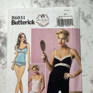 Misses Camisole, Slip, and Panties Pattern, Women&#39;s Lingerie Pattern with Lace Trim, Butterick B6031, Size A5 (6-8-10-12-14), Cut
