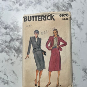 80s Misses&#39; Jacket and Skirt Pattern, Blazer and Pencil Skirt Pattern, Skirt Suit Pattern, Butterick 6976, Size 10, 32.5&quot; Bust, Cut