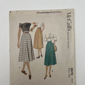 50s Misses Skirt Pattern, High Waist Paneled Midi Length Skirt Pattern, Below the Knee Length, McCall&#39;s 8878, 28&quot; or 30&quot; Waist, Cut or Uncut